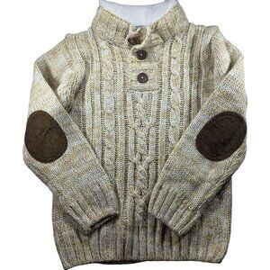 Little Lad sweater 4T Boys Beige Cable Knit Faux Fur Lining Elbow Patches
